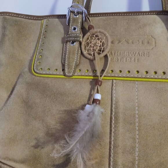 Vintage Coach Hampton Gallery Tote Bag Tan Suede Brown Leather - Picture 3 of 13